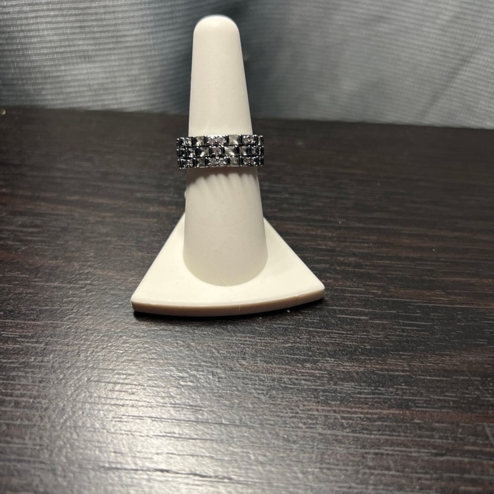 BP Silver and Black Geometric Ring